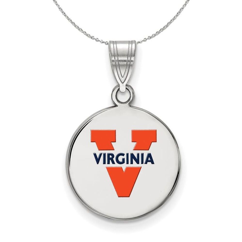 Sterling Silver U of Virginia Medium Enamel Disc Necklace - 18 In